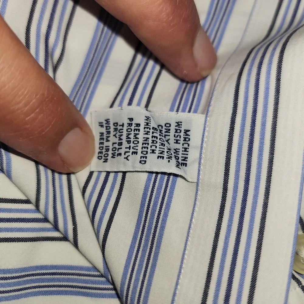 Ralph Lauren‎ Classic Fit Mens 17.5 34/35 Blue White Striped Button Down Shirt